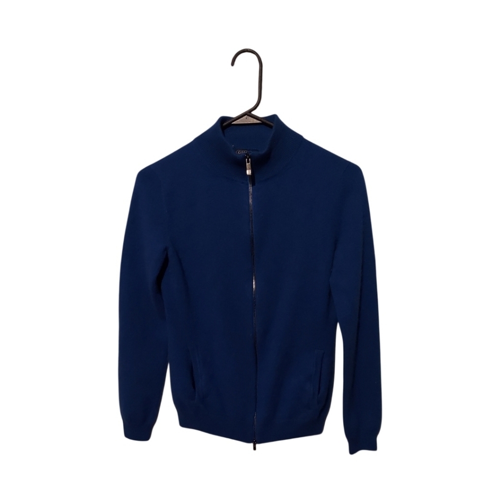 Gobi Mongolian Cashmere Blue Sweater M Full Zip Cardigan Ouiet Luxury Cabincore